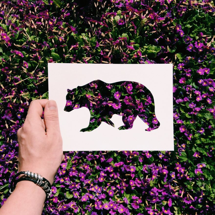 Artist Use Nature To Color Animal Paper Silhouettes