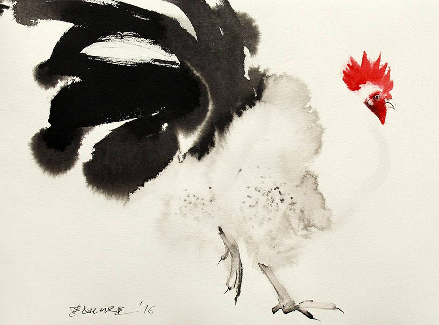 Creative Ink Paintings of Chickens